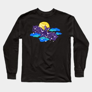 Print with Decorative Bats in the Night Sky Long Sleeve T-Shirt